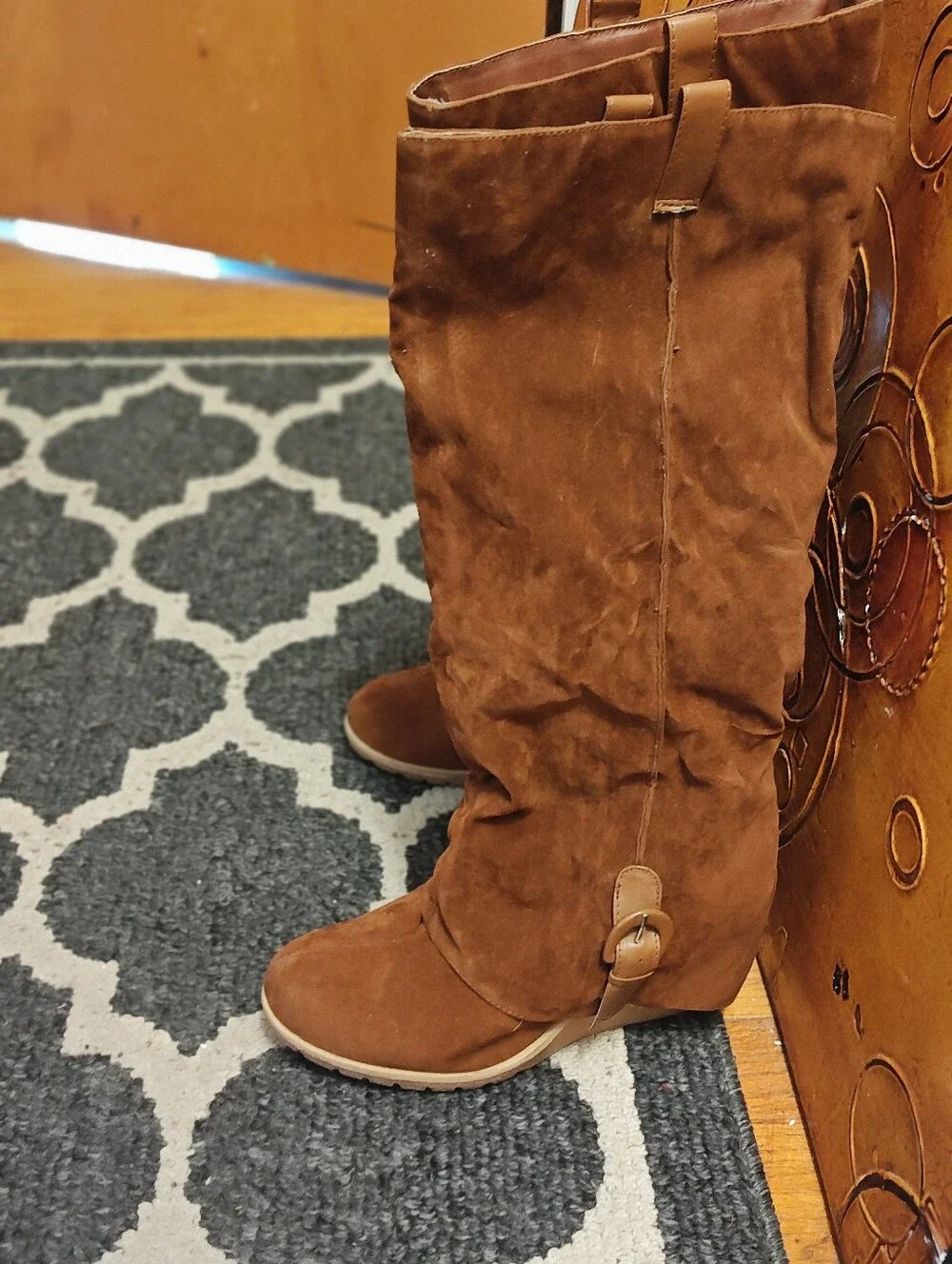 Women’s Brown Suede Knee-High Hidden Wedge Heel Boots